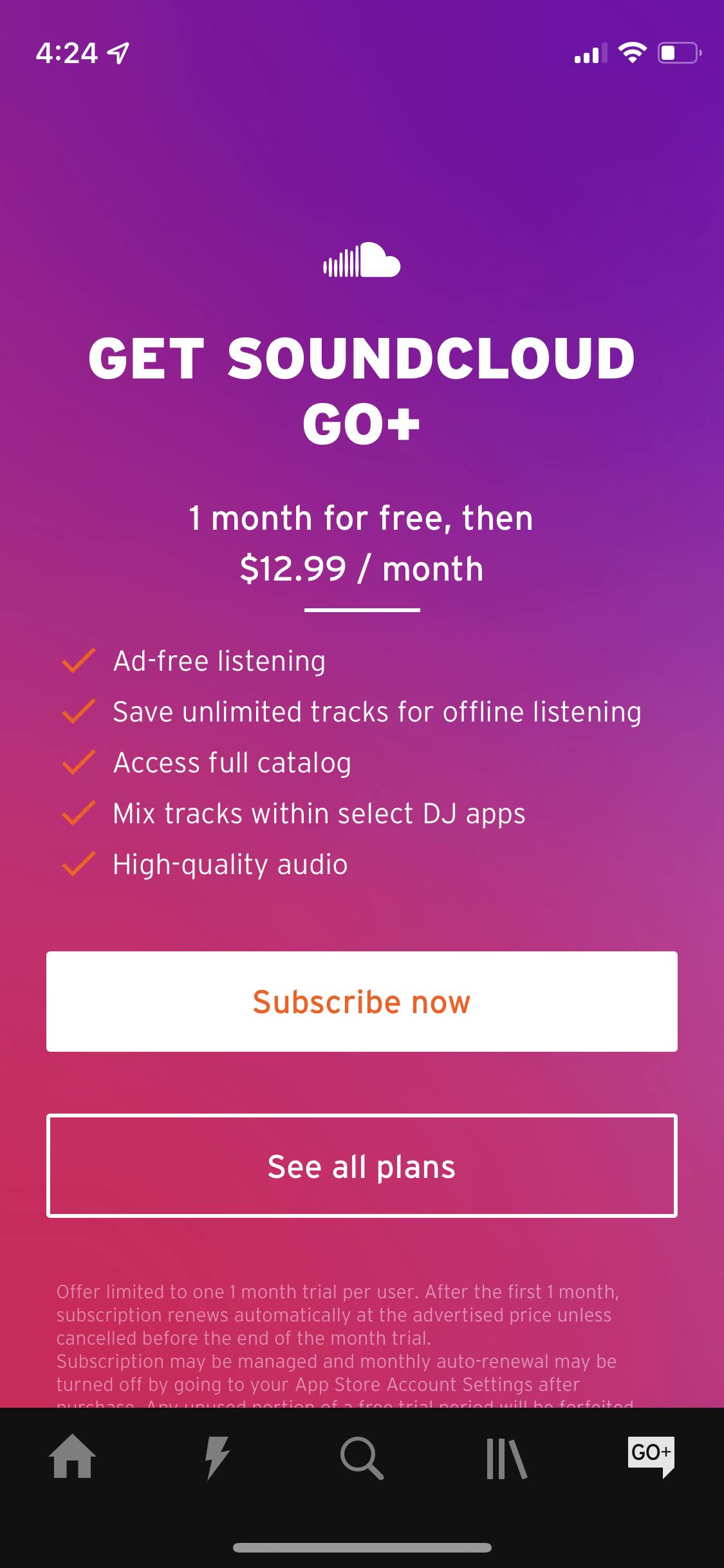 SoundCloud - Music & Songs app subscription paywall