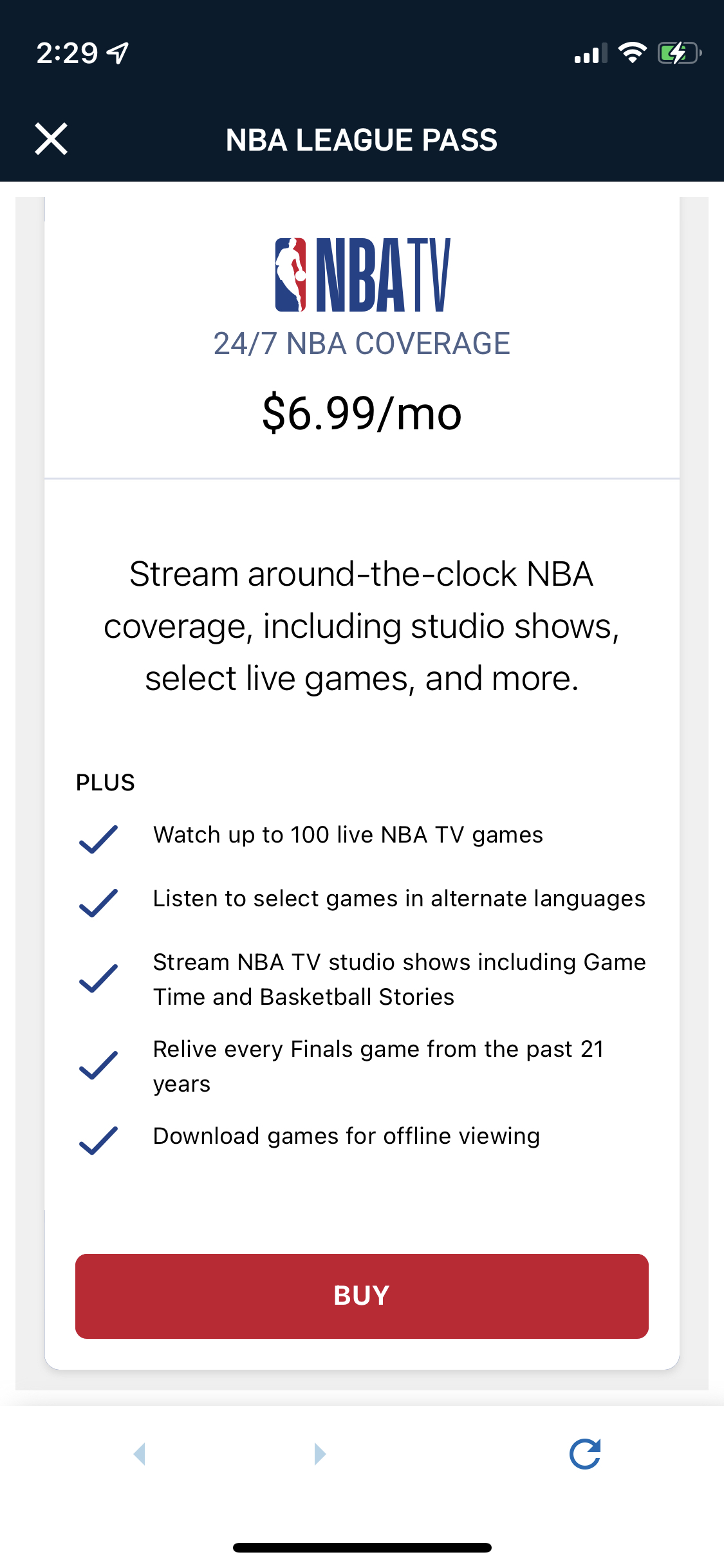 NBA Live Games & Scores app subscription paywall
