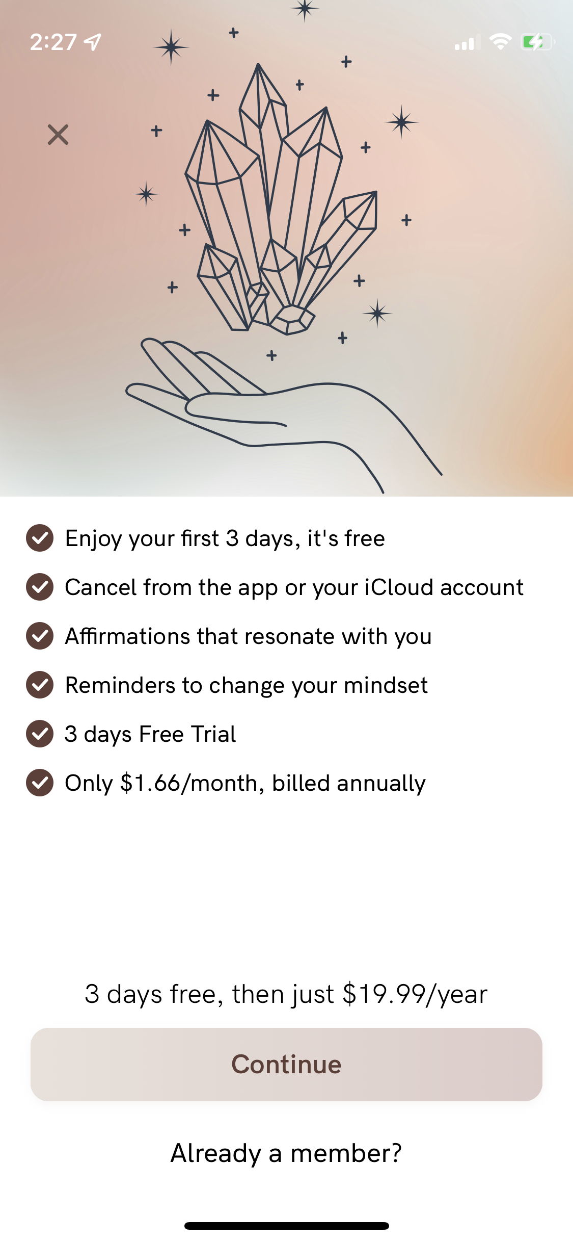 I am Daily Affirmations app subscription paywall