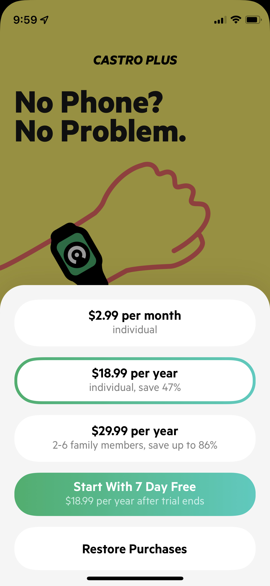 Castro Podcast Player app subscription paywall