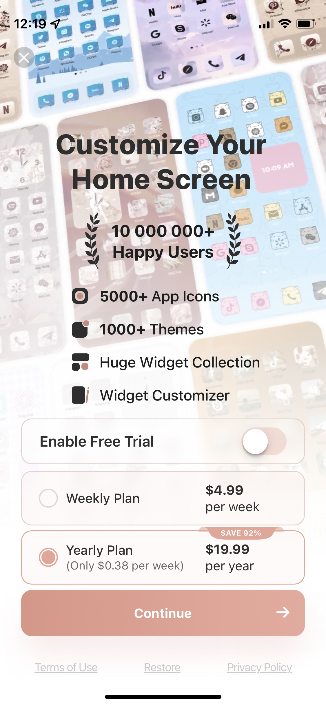 Themify Widget & Icon Themes mobile app subscription paywall