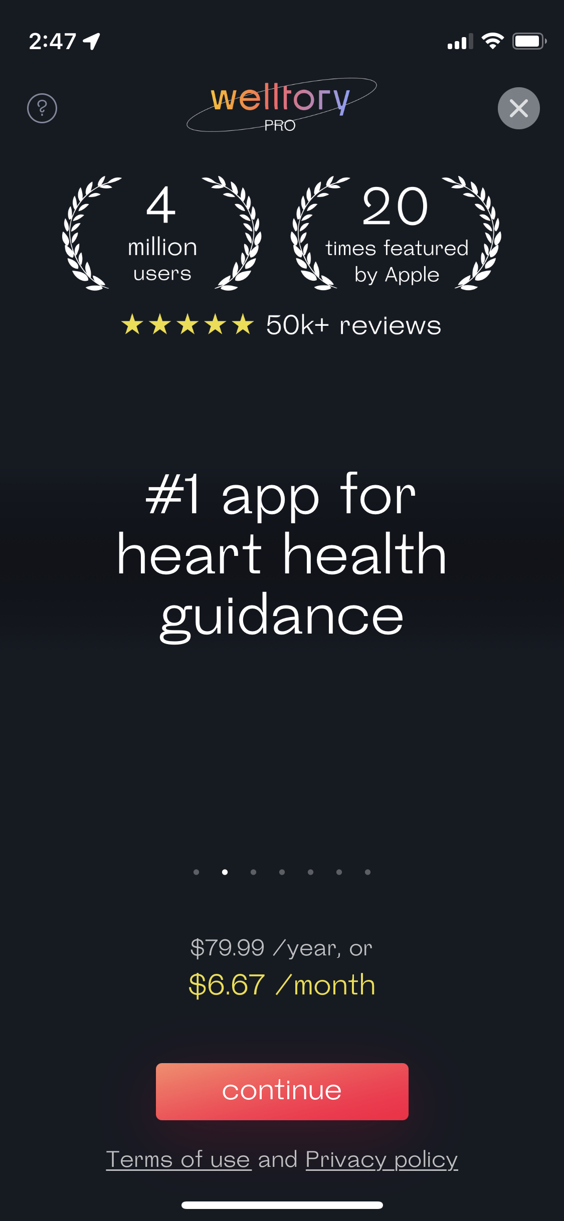 Welltory Heart Rate Monitor mobile app subscription paywall