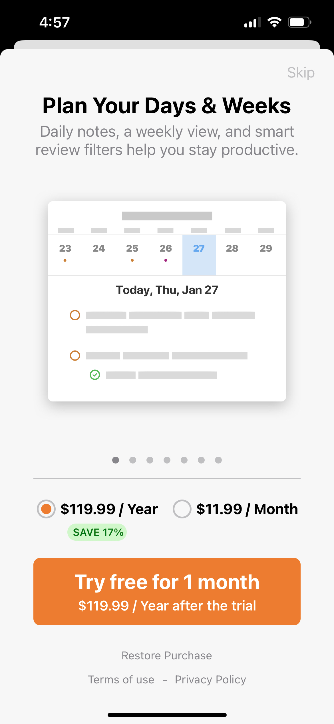 Daily Markdown Notes: NotePlan mobile app subscription paywall