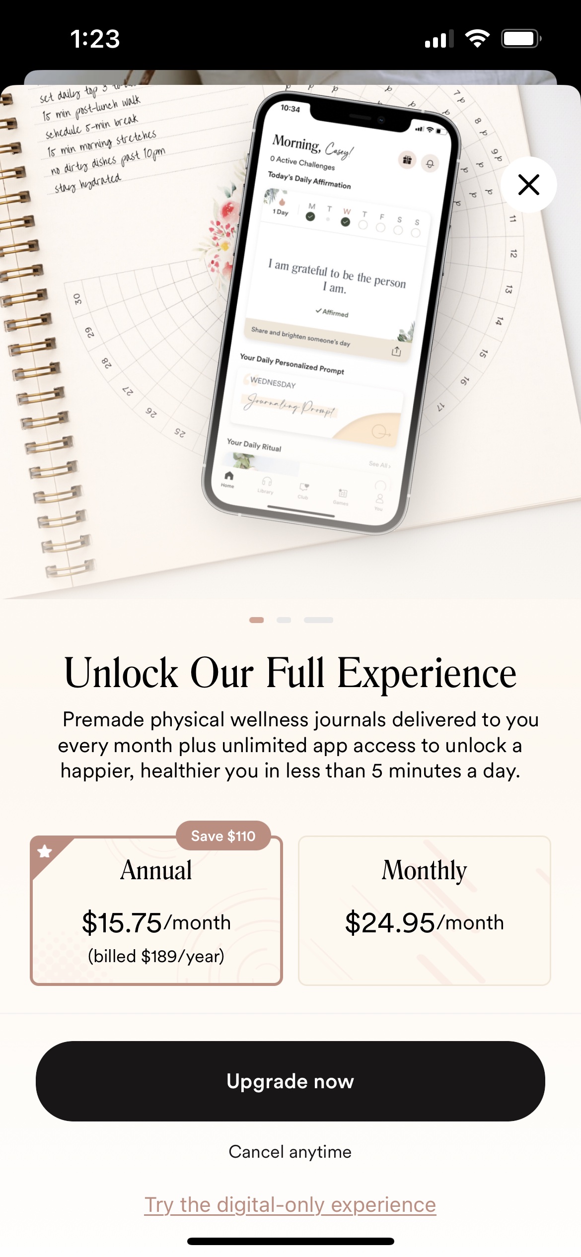 Silk + Sonder Guided Self-Care mobile app subscription paywall