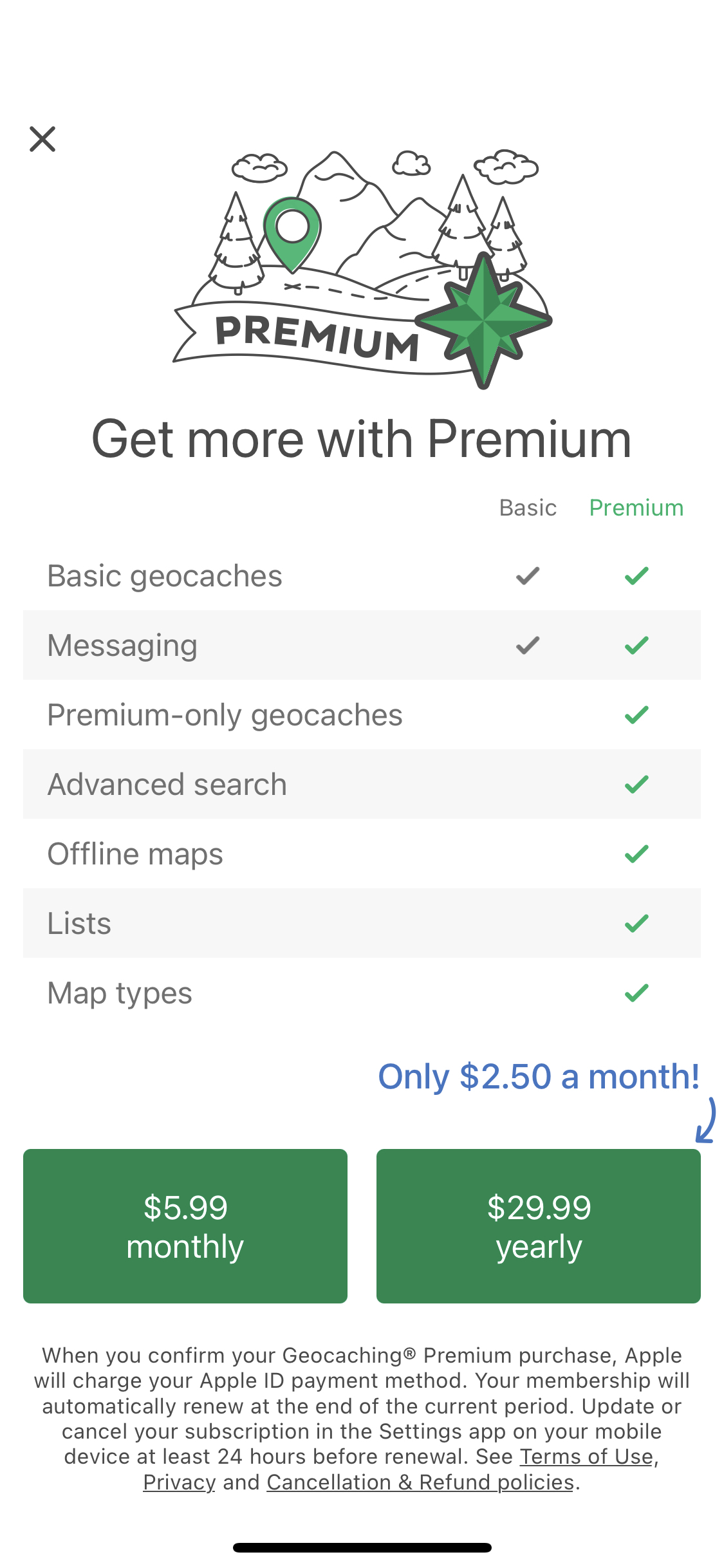 Geocaching® subscription paywall